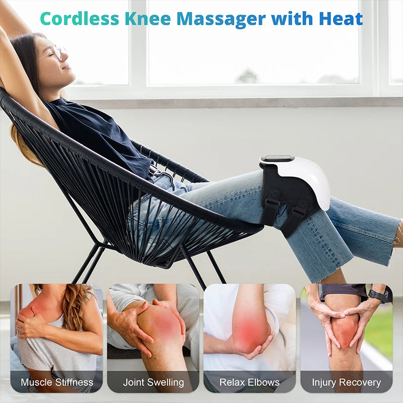 Wireless Electric Heated Knee Massager with Vibration and Temperature Control for Optimal Comfort